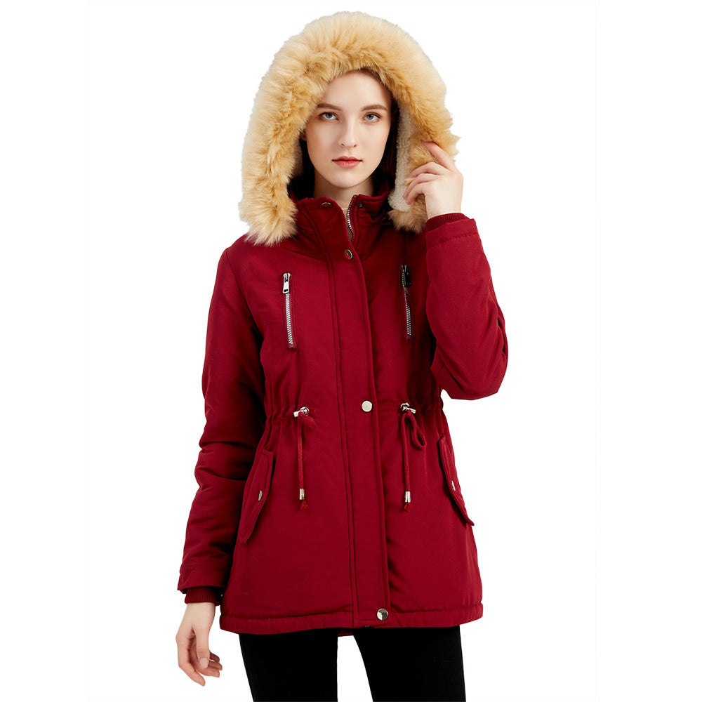 Women's Loose Cotton Clothes Removable Hat Fleece Coats