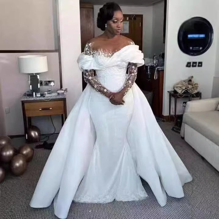 Pure White African Bridal Mermaid Fishtail Wedding Dresses