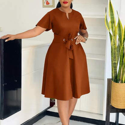 Women's Summer Fashion Temperament Pure Color Sleeve Dresses