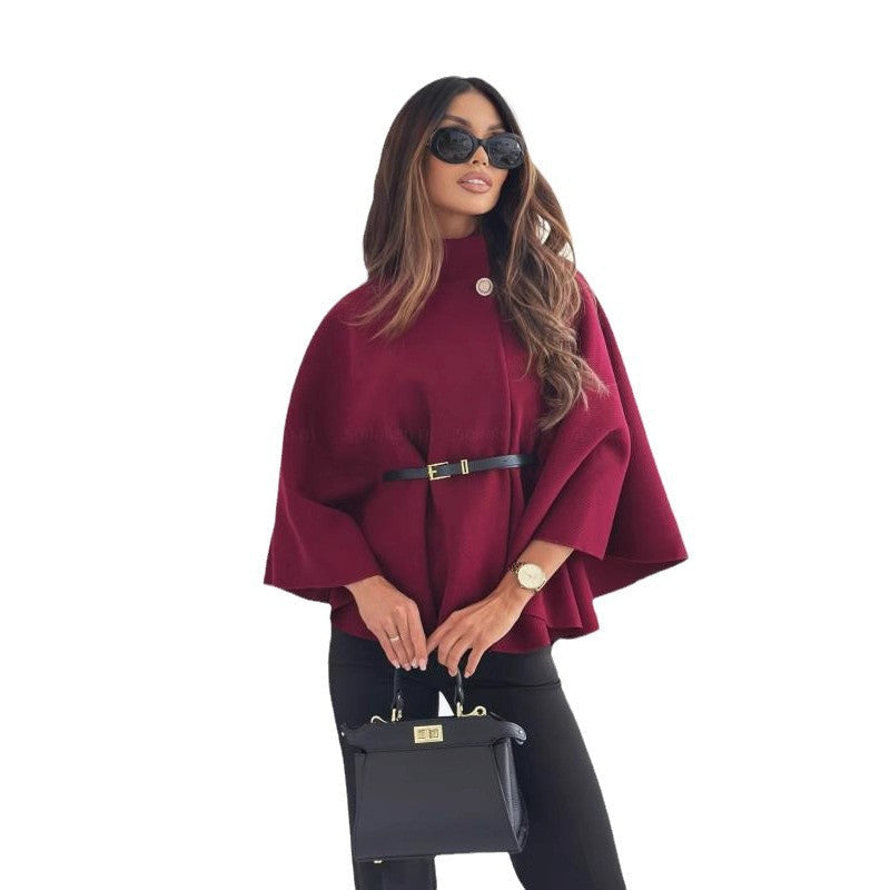 Solid Color Waist Tight Strap Woolen Coats