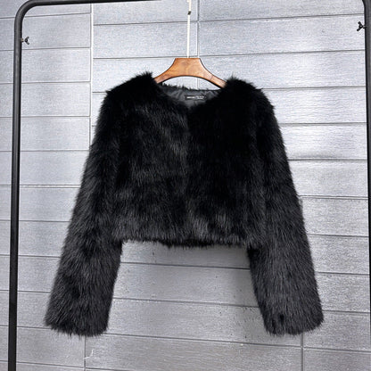 Women's Imitation Tuscan Fur Korean Style Solid Coats