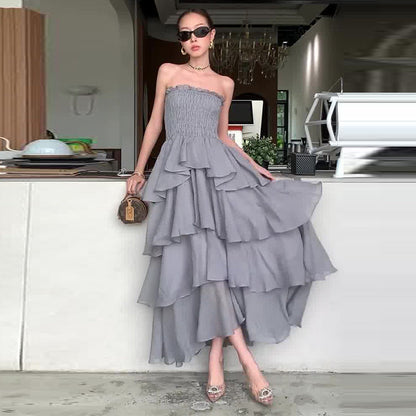 Women's Summer Vacation Style Ruffled Tube Slimming Dresses