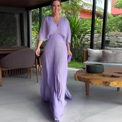 Solid Color Batwing Sleeve High Waist Dresses