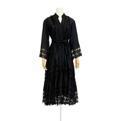 Women's Lace Embroidery Stitching Ruffled Long Dress Dresses