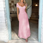 Women's Pure Color Tied Pleating Puff Sleeve Dresses