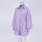 Women's Cotton Jacquard Striped Lapel Puff Sleeve Suits