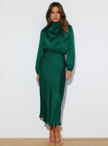 Women's High-grade Satin Long Sleeve Elegant Footwear Dresses