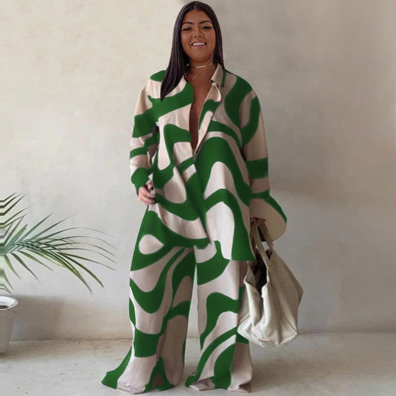 Women's Fashion Printed Loose Long Sleeves Shirt Suits