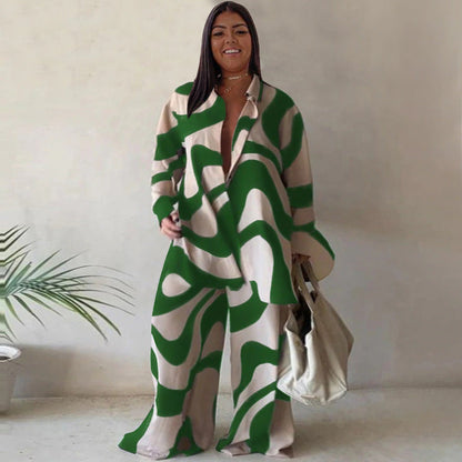 Women's Fashion Printed Loose Long Sleeves Shirt Suits
