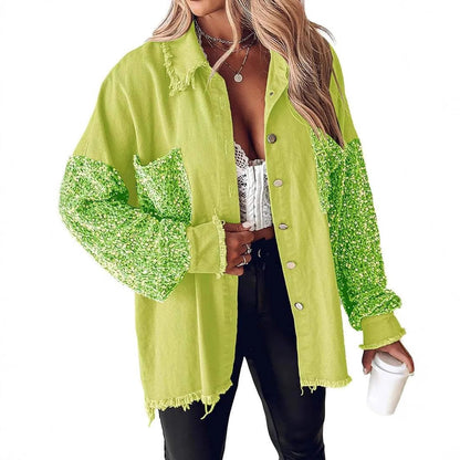 Women's Sequin Stitching Casual Fashion Elegant Shirt Jackets