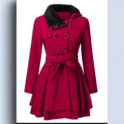 Women's Mid-length Woolen Double-breasted Thickened Color Coats