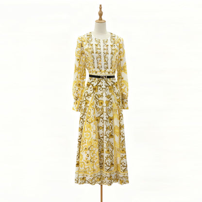 Women's Retro Baroque Pattern Lantern Sleeve Large Hem Clothing