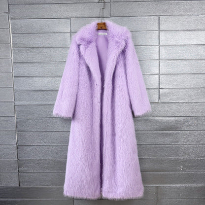 Women's Imitation Plush Furry Fur Extended Collar Coats