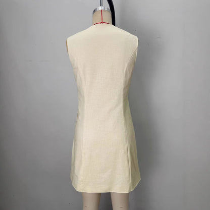 Women's Intellectual Elegant Mini Summer Buttoned Sleeveless Dresses