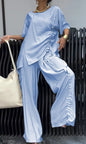 Women's Summer Fashion Casual Round Neck T-shirt Trousers Suits