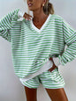 Women's Striped Casual Long-sleeved Elastic Waist Suits