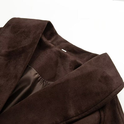 Women's Suede Texture Waist Trimming Lace Up Coats