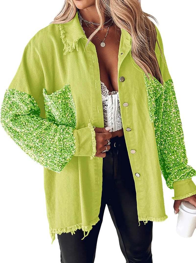 Women's Sequin Stitching Casual Fashion Elegant Shirt Jackets