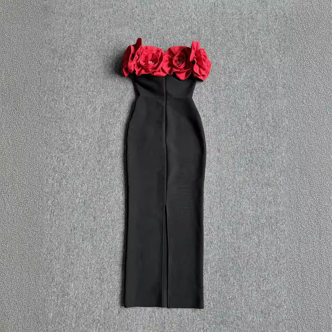 Women's Fashion Large Flower Slim Tube Sleeveless Tight Casual Dresses