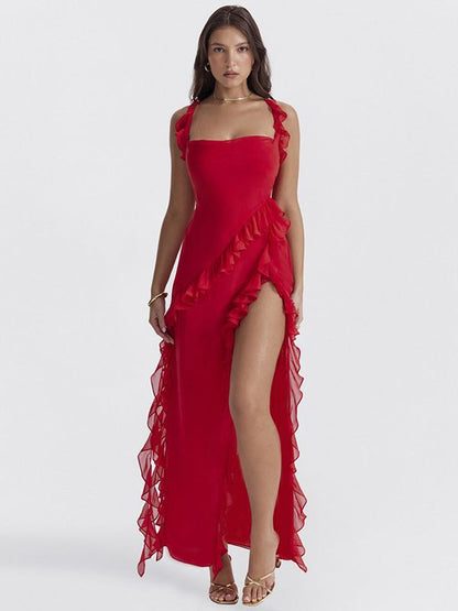 Autumn Sexy High Fork Ribbon Strap Dresses