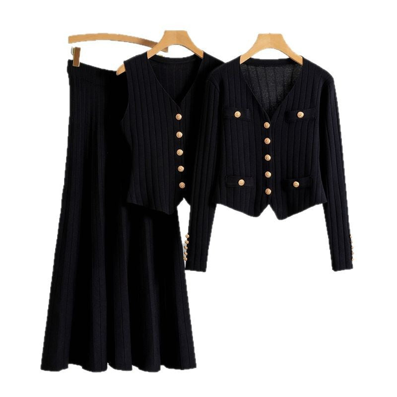 Women's Korean Style Three-piece Set Knitted Suits