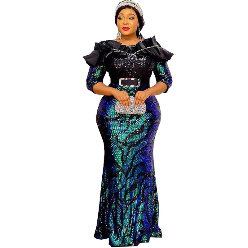 Women's African Wear Sequined Embroidered Dress Fishtail Dresses