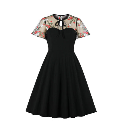 Women's Polka Dot Stitching Pettiskirt Retro Big Dresses