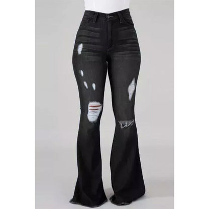 Unique High Elastic Ripped Waist Flared Jeans