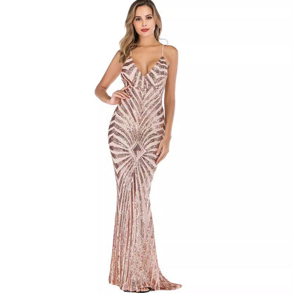 Women's Sexy Strap Retro Sequins Dress Formal Dresses
