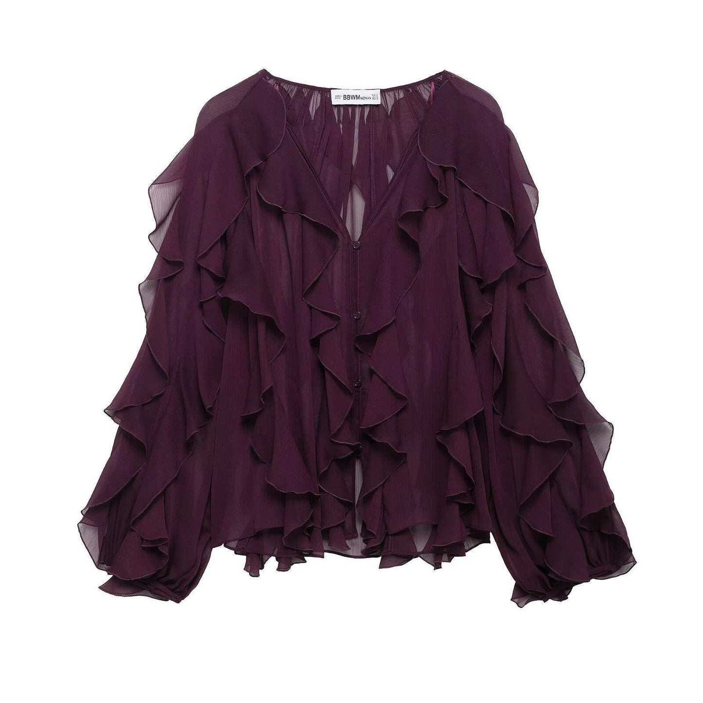 Women's Ruffled Shirt Long Sleeve Black Apricot Solid Blouses