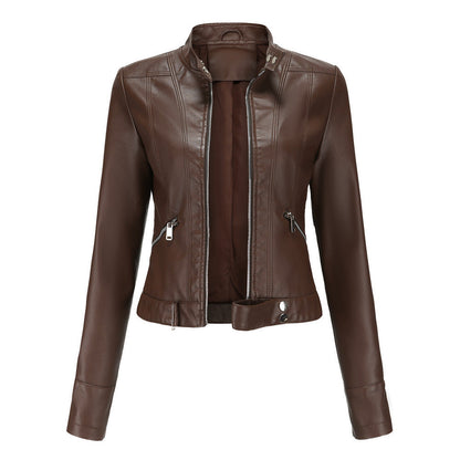 Women's Fashion Leather Stand Collar European Shorts