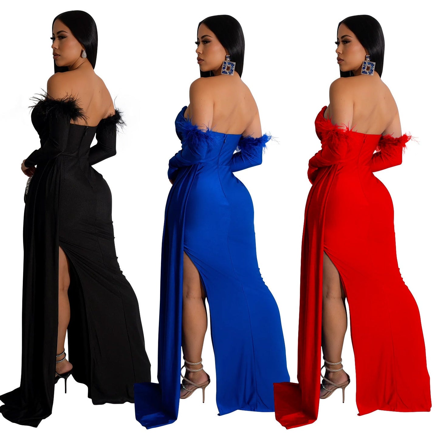 Women's Fashion Wear Solid Color Pleated Backless Dresses
