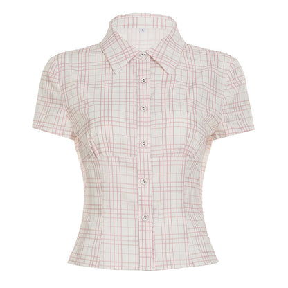 Women's Organ Pleated Solid Color Collar Short-sleeved Blouses