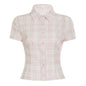 Women's Organ Pleated Solid Color Collar Short-sleeved Blouses