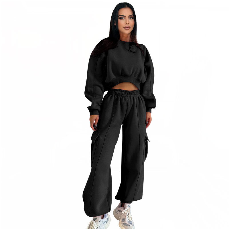 Women's Autumn High Waist Pocket Loose Suits