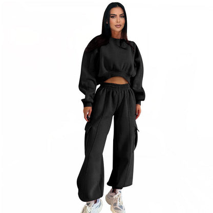 Women's Autumn High Waist Pocket Loose Suits