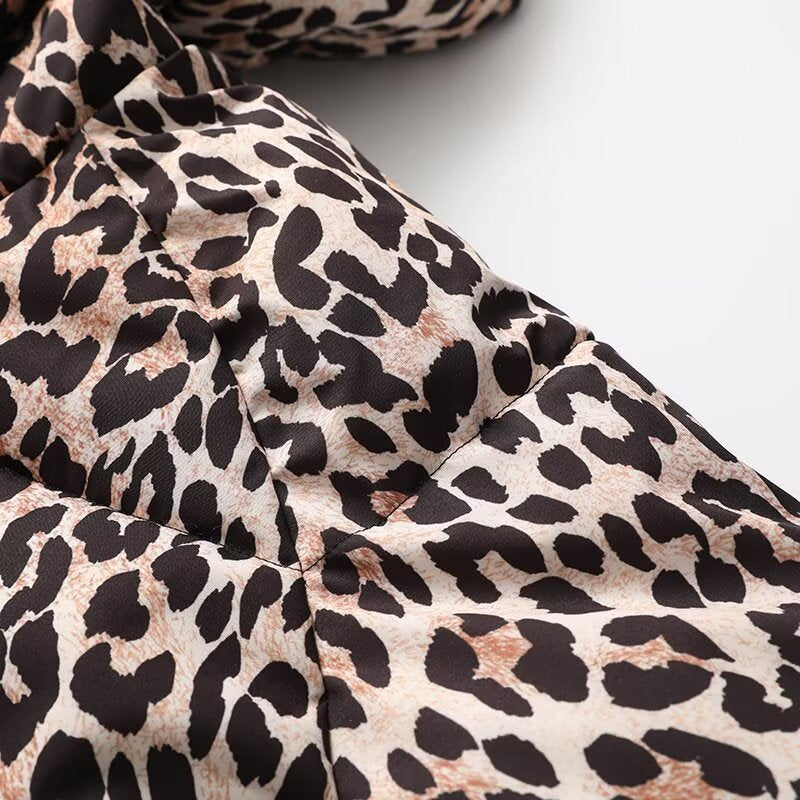 Women's Fashion Leopard Print Design Hooded Thickened Coats