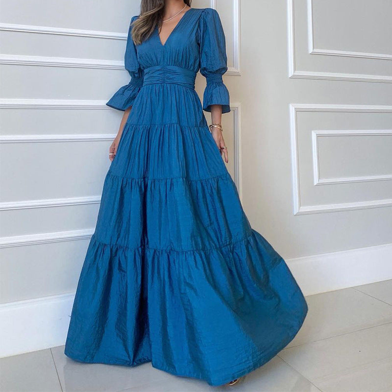 Women's Spring Fashion Temperament Long Sleeve Midi Dresses