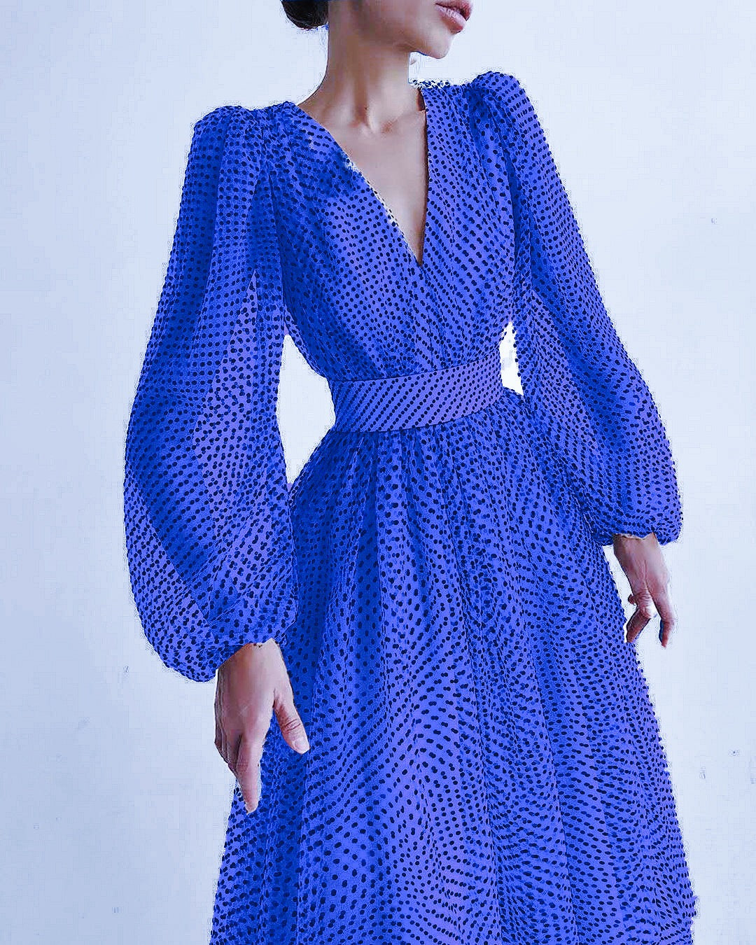Elegant Lady Puff Sleeve Polka Dot Dresses