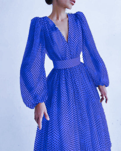 Elegant Lady Puff Sleeve Polka Dot Dresses