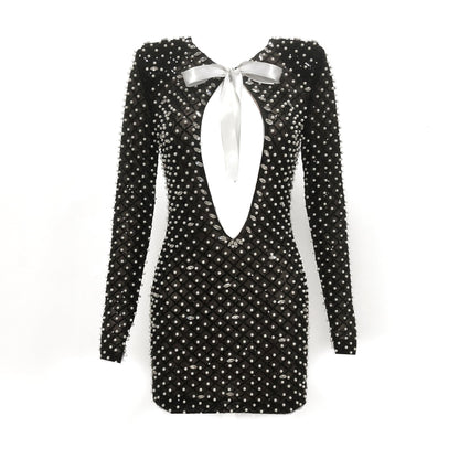Fashion Sexy Tube Pearl Decorative Mesh Dresses