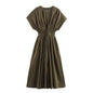 Women's Elegant Pleated Short-sleeved Midi Dress Dresses