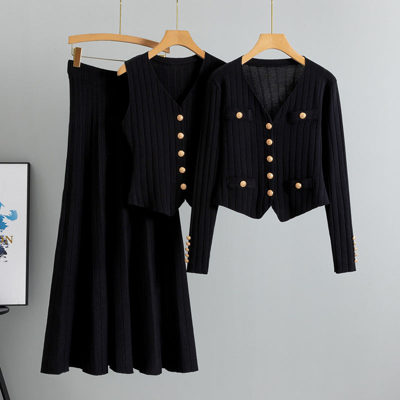 Women's Korean Style Three-piece Set Knitted Suits