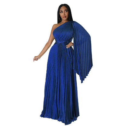 Women's Fashion Wear Pleated Diagonal Collar Tight Waist Skirts