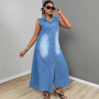 Single-breasted Denim Dress Summer Casual Polo Dresses