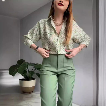 Women's Summer Printed Slim Two-piece Set Fashion Suits
