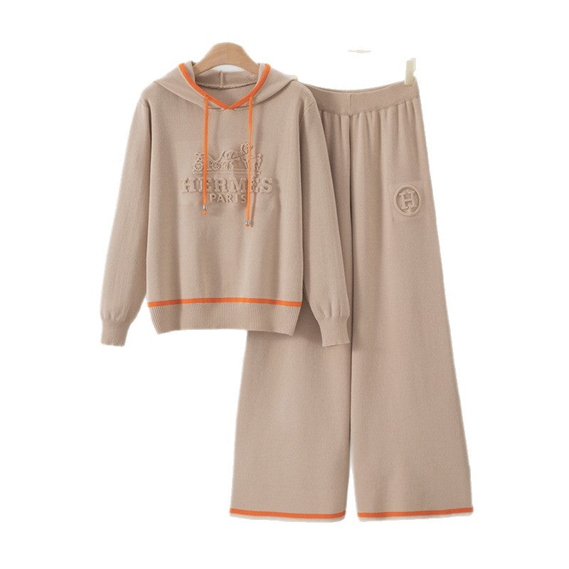 Women's Casual Knitting Hooded Loose Two-piece Fashion Suits