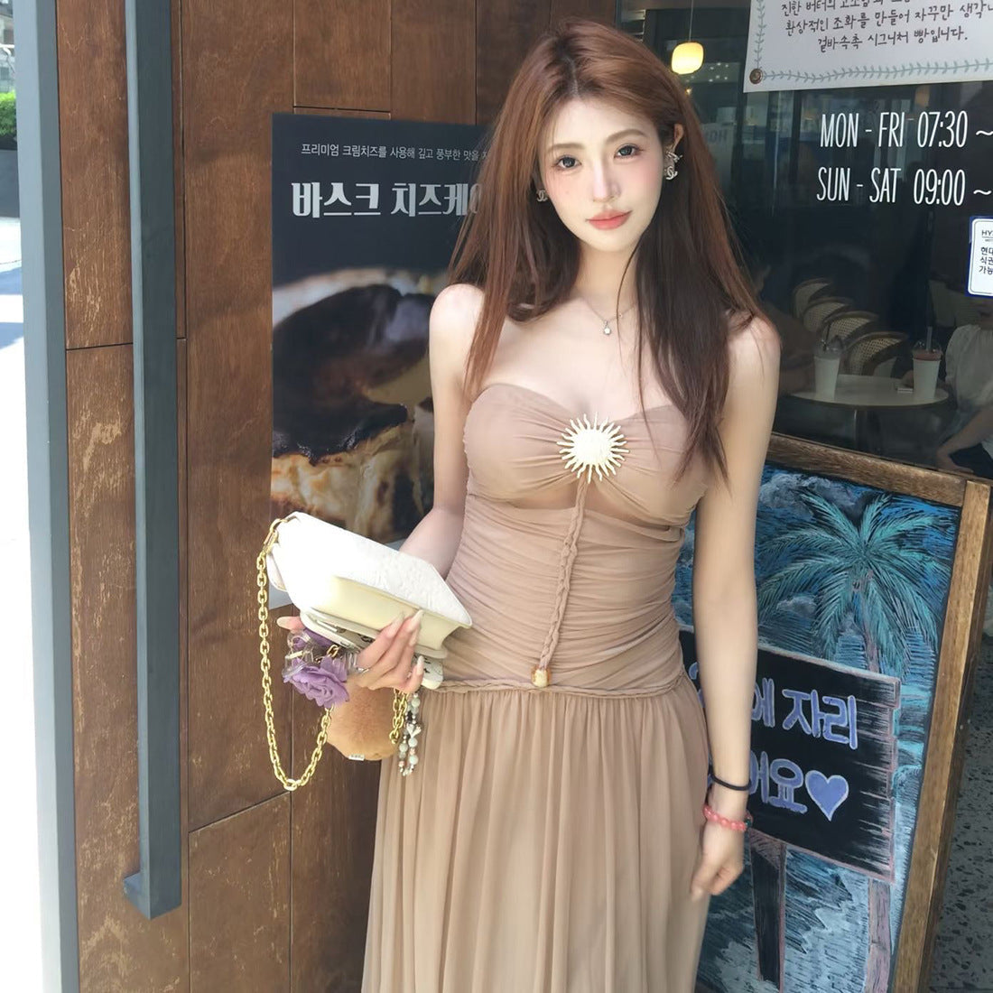 Women's Sexy Pure Desire Style Tube Cinched Waist Fashion Casual Dresses