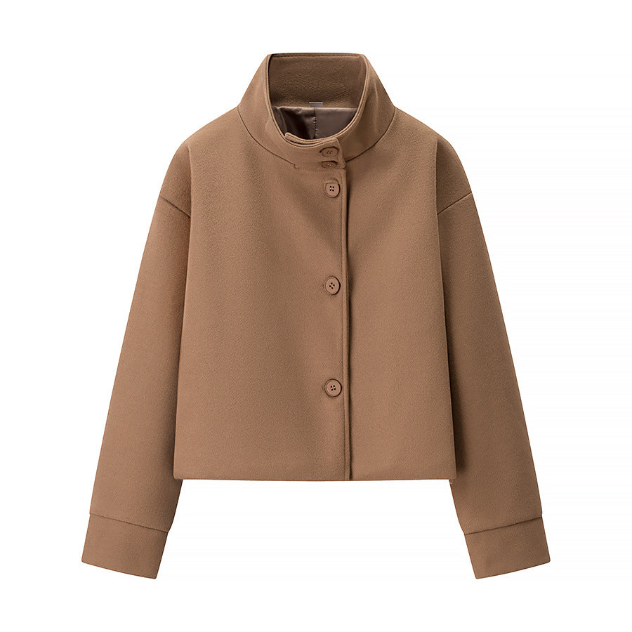 Women's Elegant Stand Collar Breasted Woolen Coats