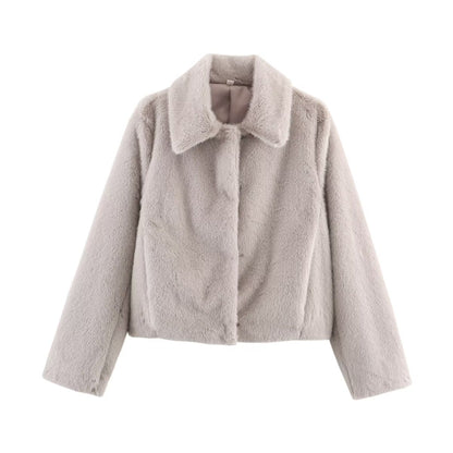 Women's Stylish Lapels Imitation Fur Furry Coats